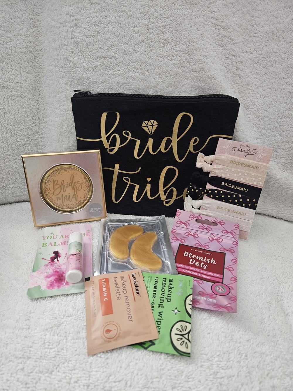 Bridesmaid Proposal Gift Set Black Gold Bride Tribe Makeup Bag Survival Kit